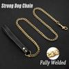 4ft Metal Dog Lead with Leather Handle - Fully Welded Gold Dog Leash