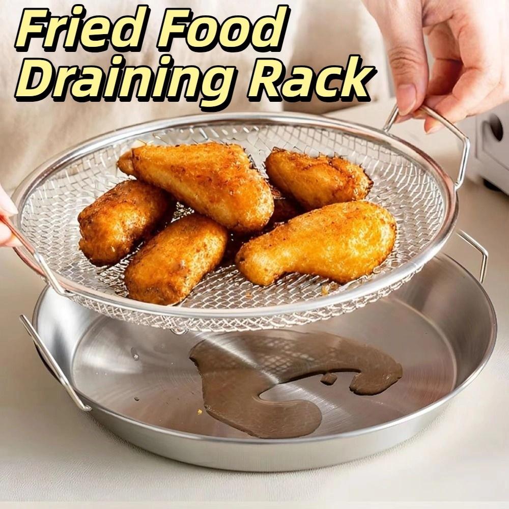Stainless Steel Mesh Drain Basket Round Fried Food Draining Rack Cooking Oil Strainer  Kitchen Use