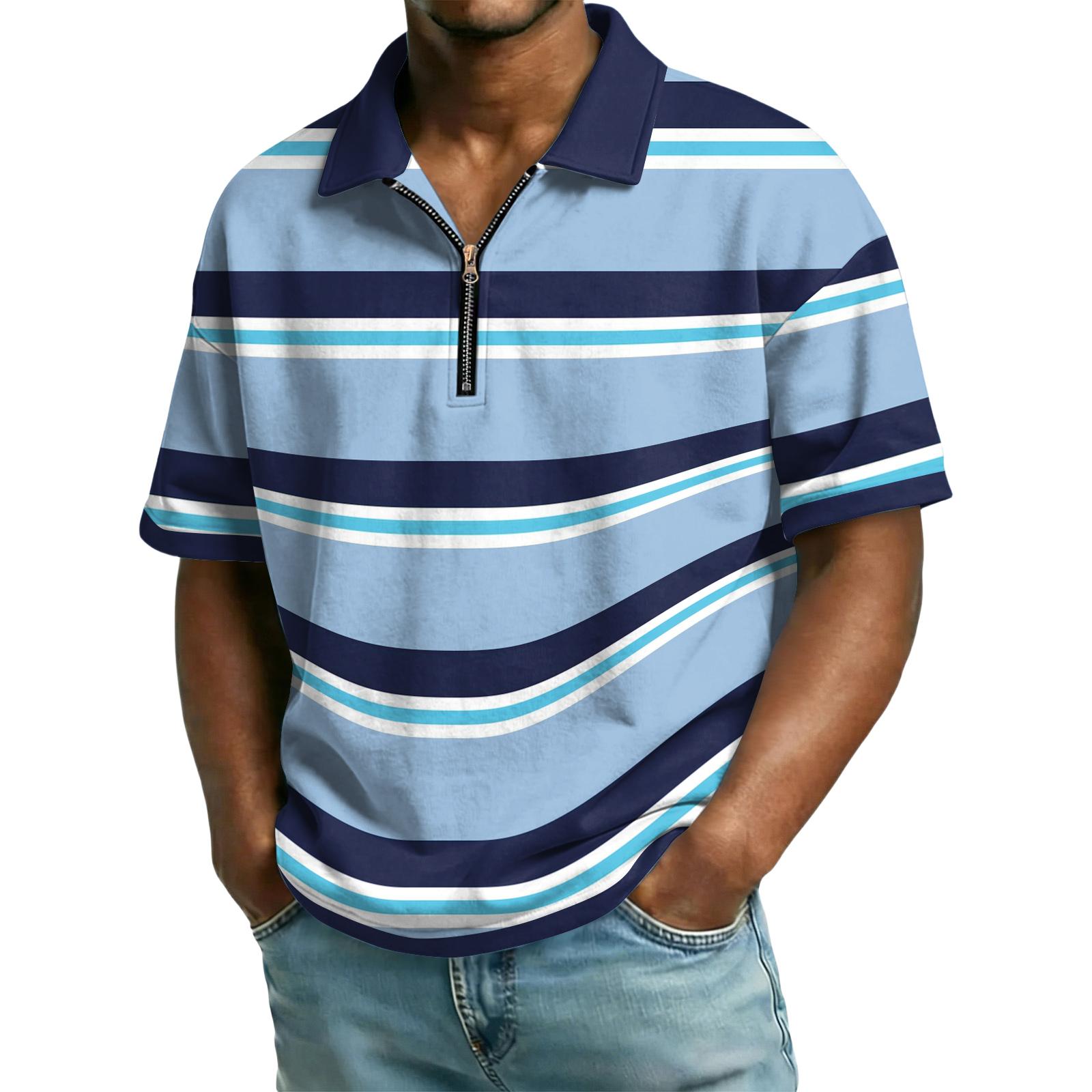 

Men s Casual Collared Zipper Neck Short-Sleeve Top XL світло-синій колір