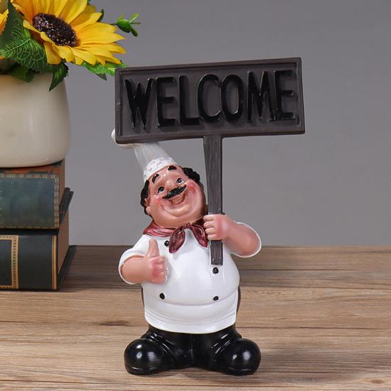 Fat Chef Resin Figurine Message Board Toothpick Holder Resin Chef Statue Sculpture Kitchen Counter Decor Ornament for Home Cafe Restaurant