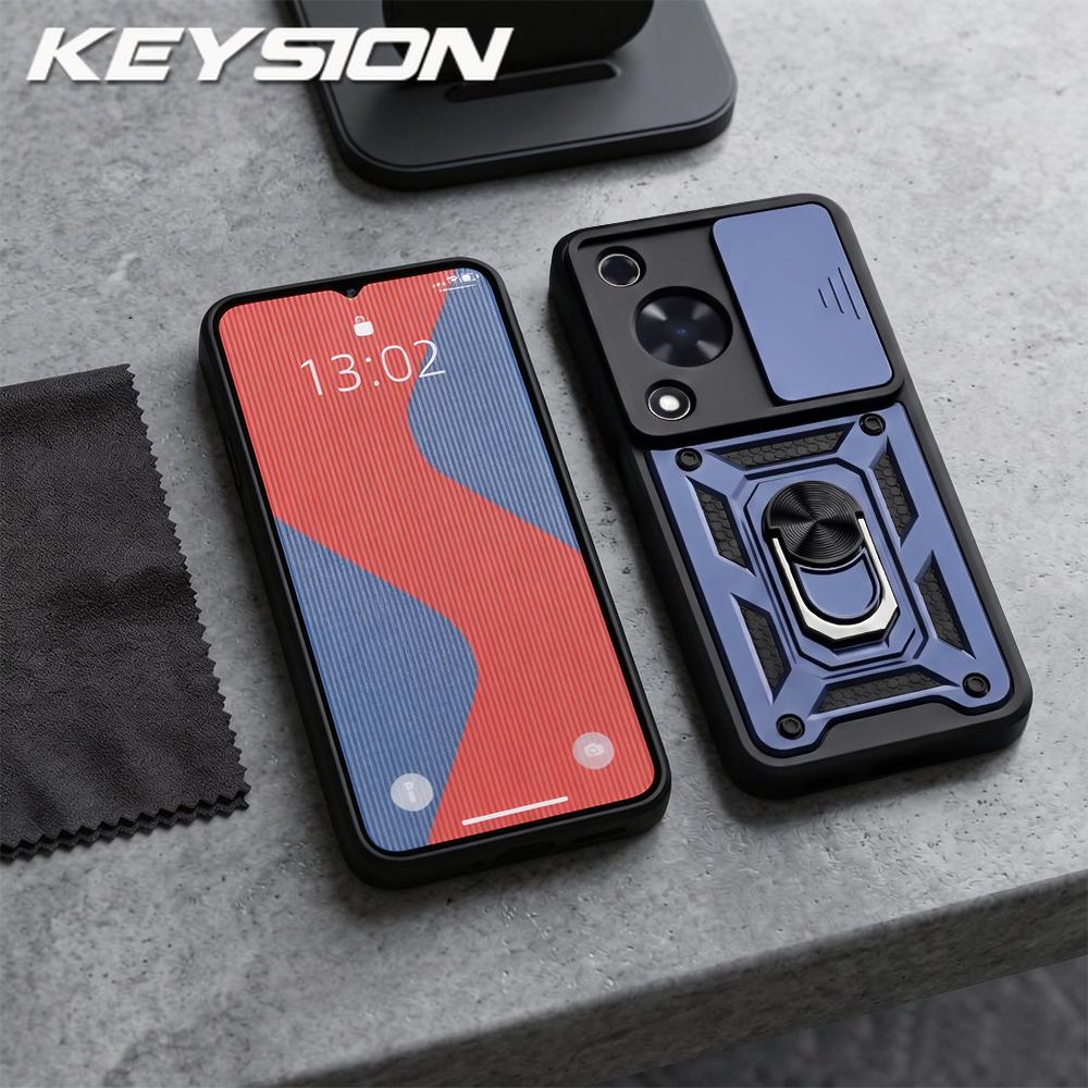 

KEYSION Shockproof Armor Case for Huawei nova Y72 Y72S Slide Camera Lens Protection Ring Stand Phone Cover for Huawei nova Y72 for Huawei nova Y72 синий