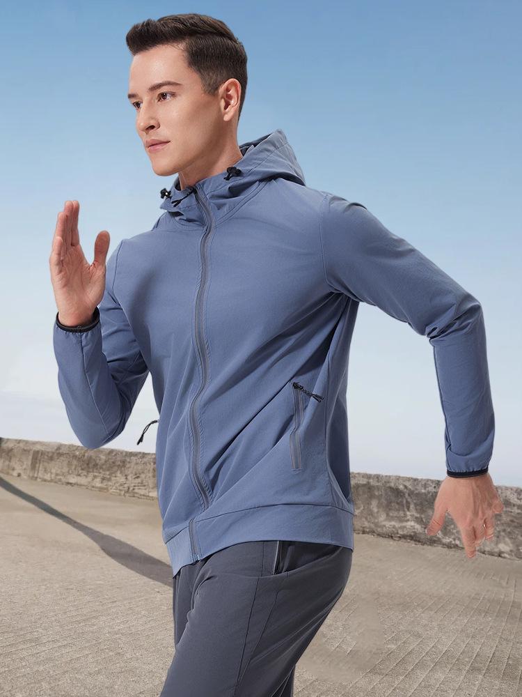 

Men s Quick-Dry Hooded Sports Jacket - Moisture-Wicking, Brushed Cardigan for Running, Training, and Mountaineering (Spring/Autumn). Large синий