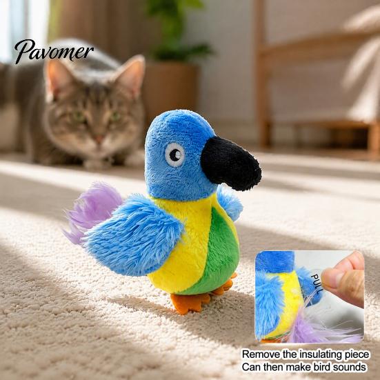 Chirping Bird Cat Toy Toy, Interactive Plush Parrot Soft Stuffed Exercise And Activity Toys Pounce for Indoor Cats Kittens, Stimulating Hunting