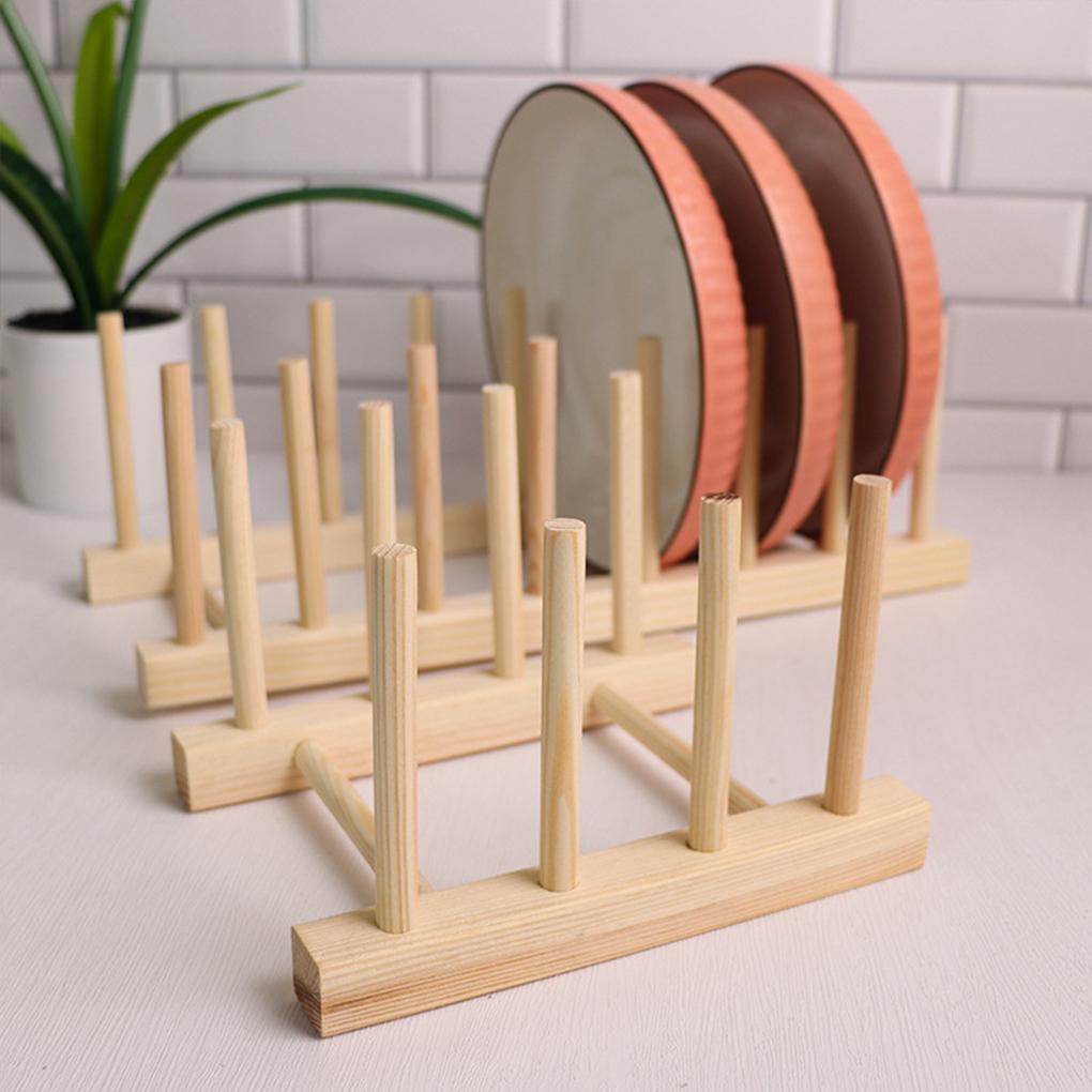 Multi-functional Wooden Dish Drain Rack Space-saving Kitchen Organizer Shelf Kitchen Pot Lid Holder