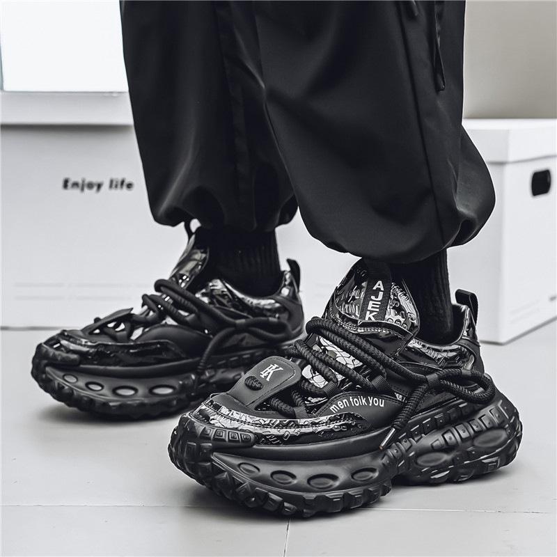 Men's Spring Low-Top Thick-Soled Height-Boost Dad Shoes Trendy Leather Casual Sneakers