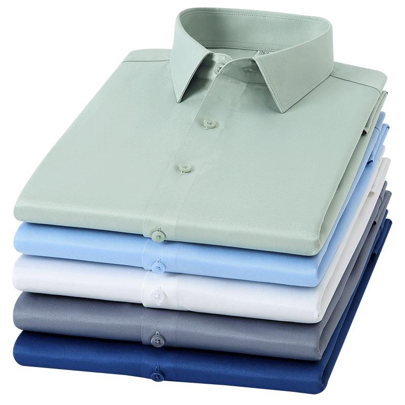 Autumn Men's Slim Fit Non-Iron Solid Color Long-Sleeved Square Collar Shirt