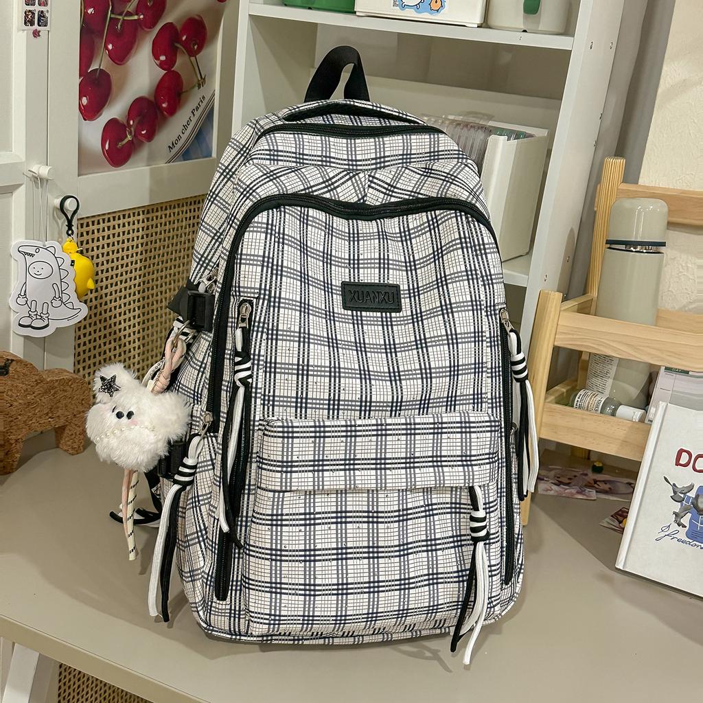 Schoolbag Cloud Milk Fu Plaid Pattern Floral Dark Pattern Backpack Literary and Sweet Style Student Party Class Picnic Versatile School Bag
