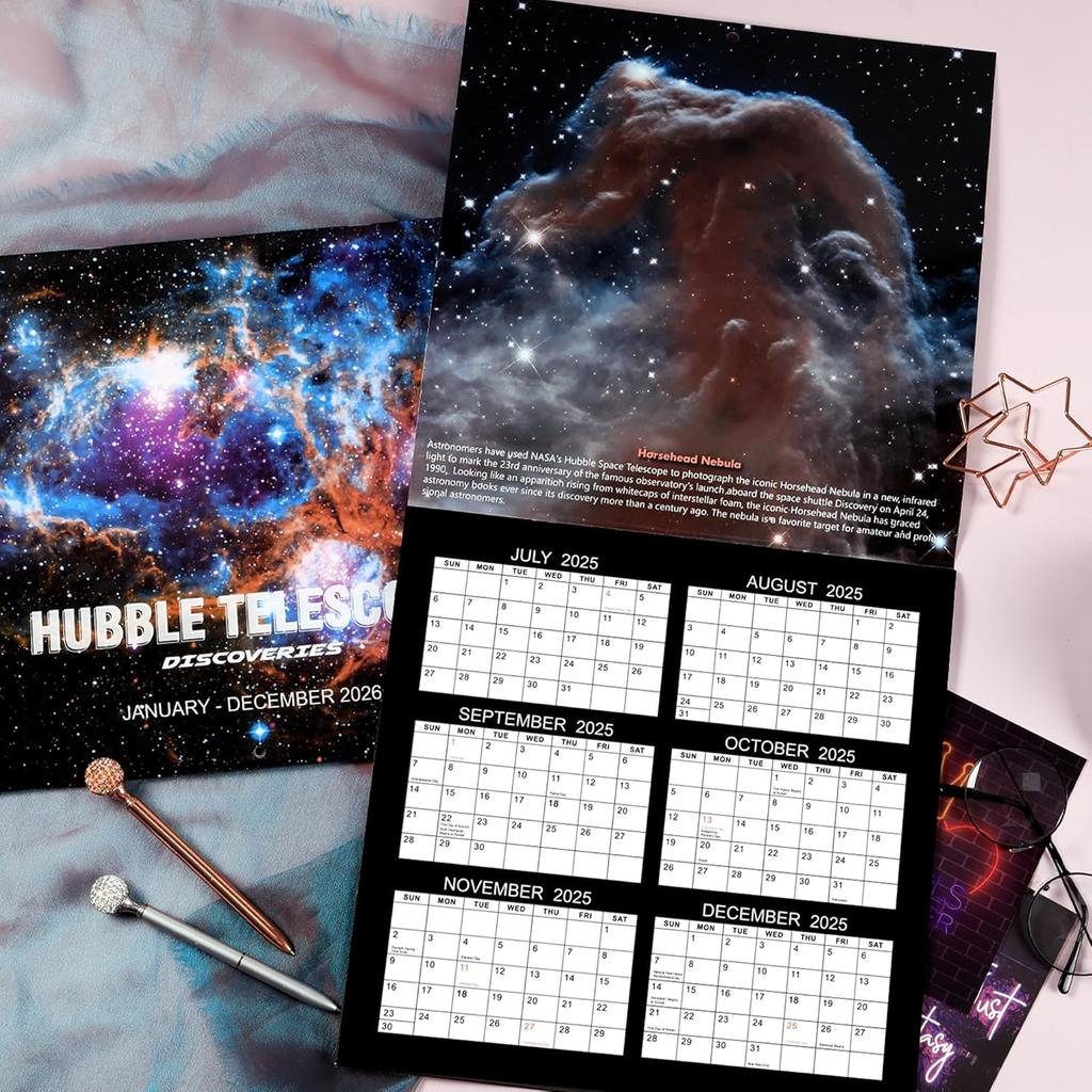 2026 Wall Calendar - Hubble Telescope Wall Calendar 2026, January 2026 - December 2026, 12" x 24" (Open), Hanging Hook, Blocks and Holidays -