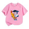 Kids Boys Girls 100% Cotton Crew Neck Short Sleeve T-Shirt, Cool Surfing Shark Cartoon Printed Casual Soft Breathable Summer Top for Children Daily We
