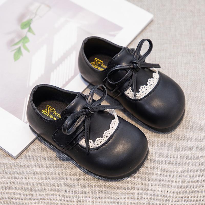 

Маленькие кожаные туфли для девочек 2025 весна детские туфли-бини на мягкой подошве для девочки, туфли принцессы с бантом для маленькой девочки, одинарные туфли 26 чёрный