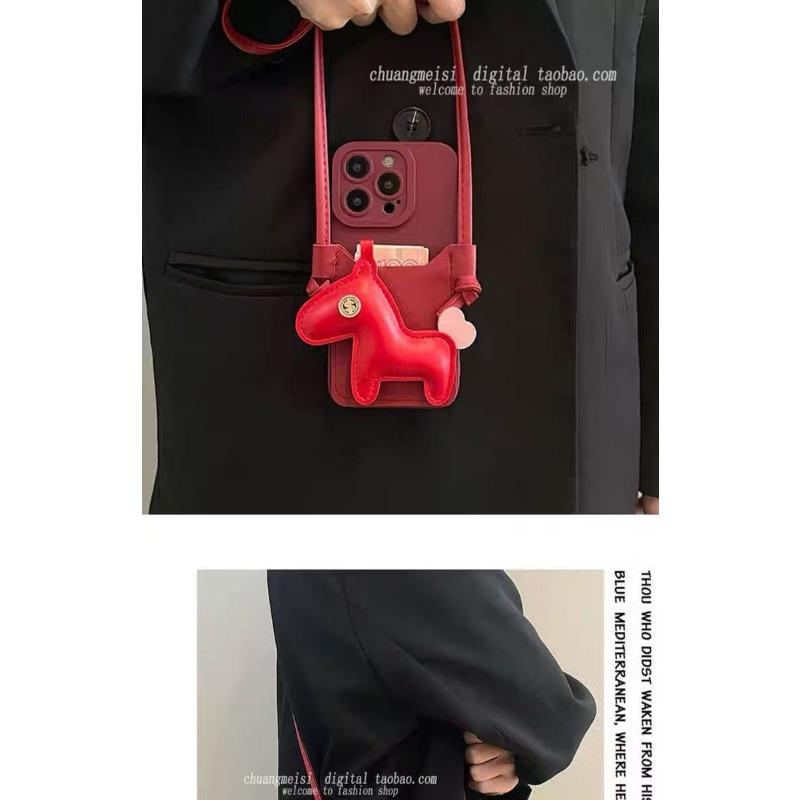 Red Pony Card Holder Phone Case With Crossbody Strap For Iphone 13 15 16 17