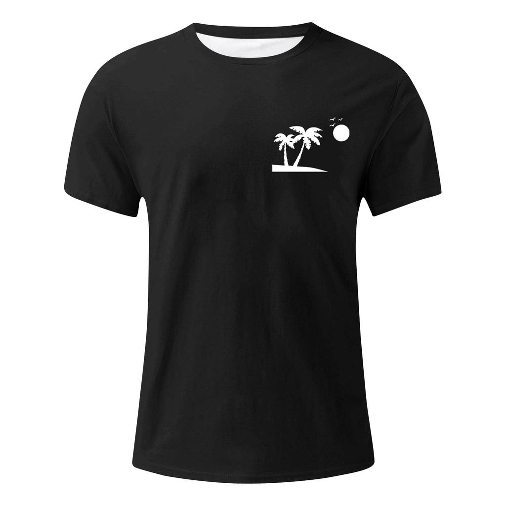 Men's Fashionable Casual Hawaiian Print Round Neck Short-Sleeved T-Shirt Top