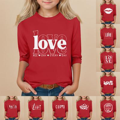 Kids Seven Sleeve Round Neck Top Valentine's Day Printed Everyday Casual Top