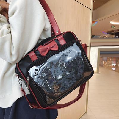 Japoński Styl Kawaii Skóra PU Itabag Damska Przezroczysta Kieszeń Wstążka Lolita Torba na Ramię Torby Tote Damska Torba Ita Dziewczyna JK
