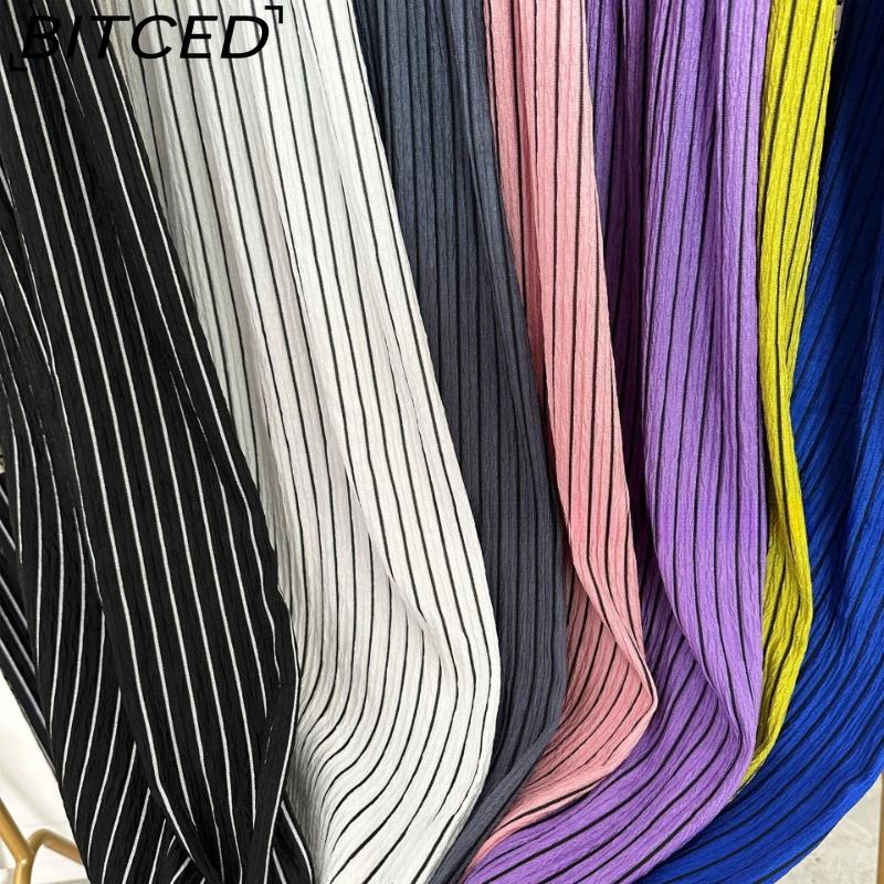 BITCED Women's Wide-Leg Trousers - Spring/Autumn Slimming High-Waisted Drapey Vertical Stripe Casual Trousers