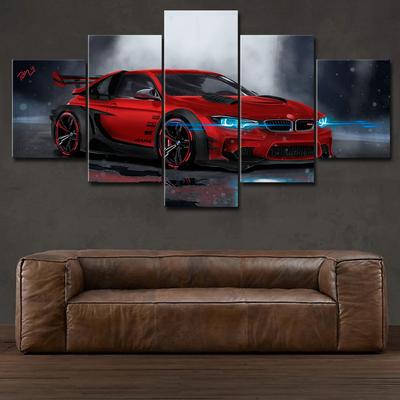 Wall Art Canvas Painting Frame HD Prints Modular Poster For Living Room 5 Pieces Red Sport Car Pictures Home Decorative