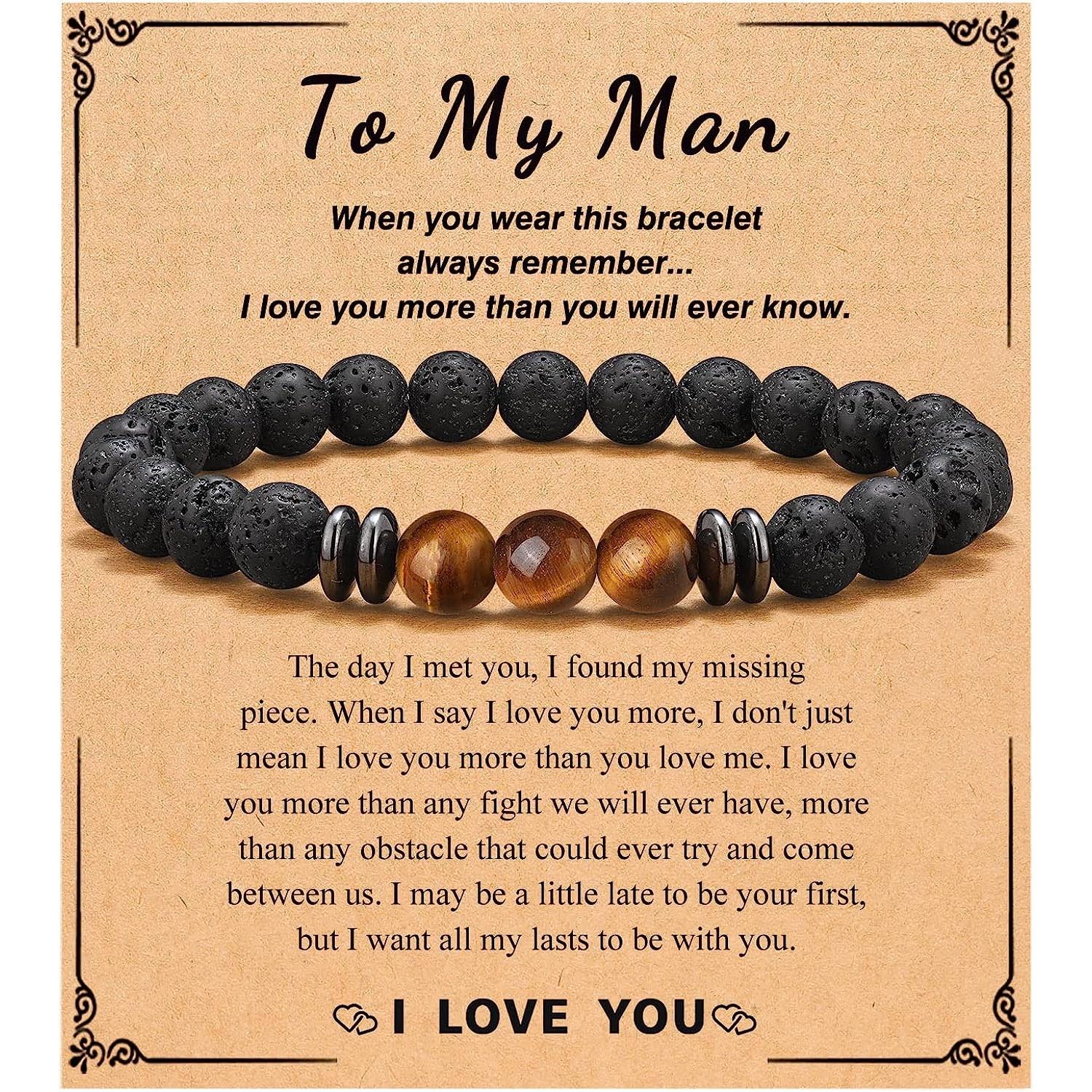 

Браслеты из натуральных камней для папы, мужчины, сына, брата, парня, вулканический камень, браслет на день святого валентина, годовщину, день рождения, рождественские подарки