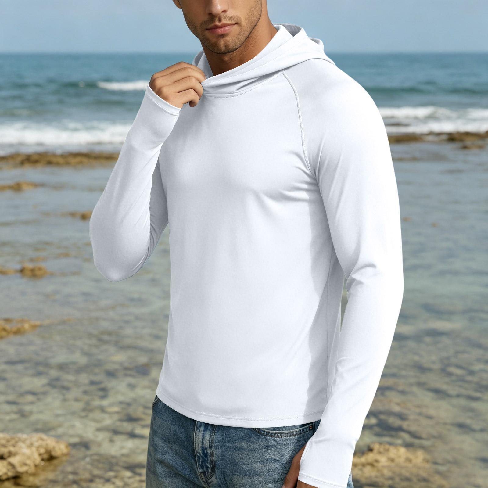 Ren Fashion Heren UPF50 Plus Zonbescherming Hoodie Sneldrogend Lange Mouwen Lichtgewicht Pullover voor Buitenactiviteiten Sport Reizen M wit
