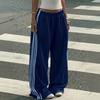 Women's Spliced Ribbon Wide Leg Sweatpants Casual Streetwear Track Pants for Everyday Wear