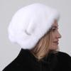 Women's Winter White Snow Hat Luxury Natural Mink Fur Christmas Hat, Warm Soft Fluffy Trapper Cap for Outdoor Cold Weather