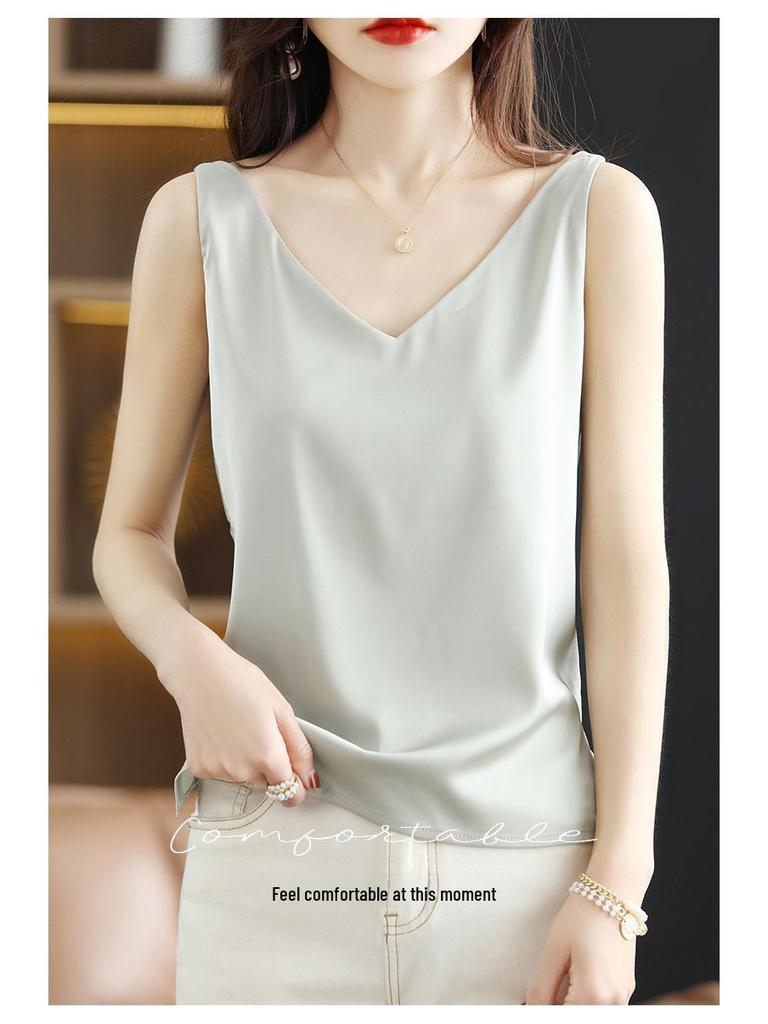 Women's Summer Silk Camisole, Satin V-Neck Top, Unique Base Layer.