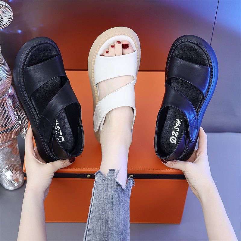 Popular Platform Sandals Women's Summer 2025 New Velcro Non-slip Soft Sole Mid-heel Skirt Casual Roman Shoes