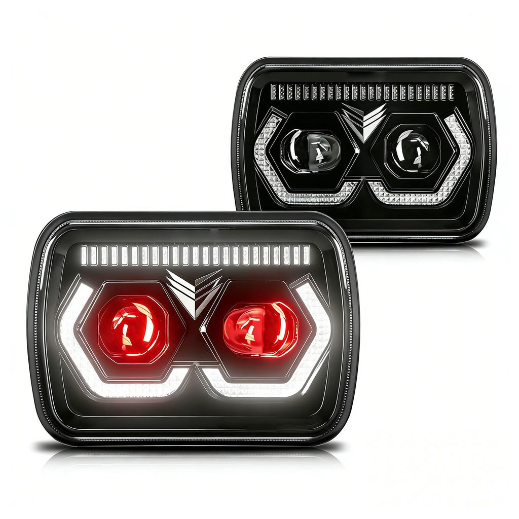7x6 5x7 Inch LED Headlights, High Low Beam with DRL and Turn Signal, 2PCS Rectangular Headlamps for Cars, Motorcycles