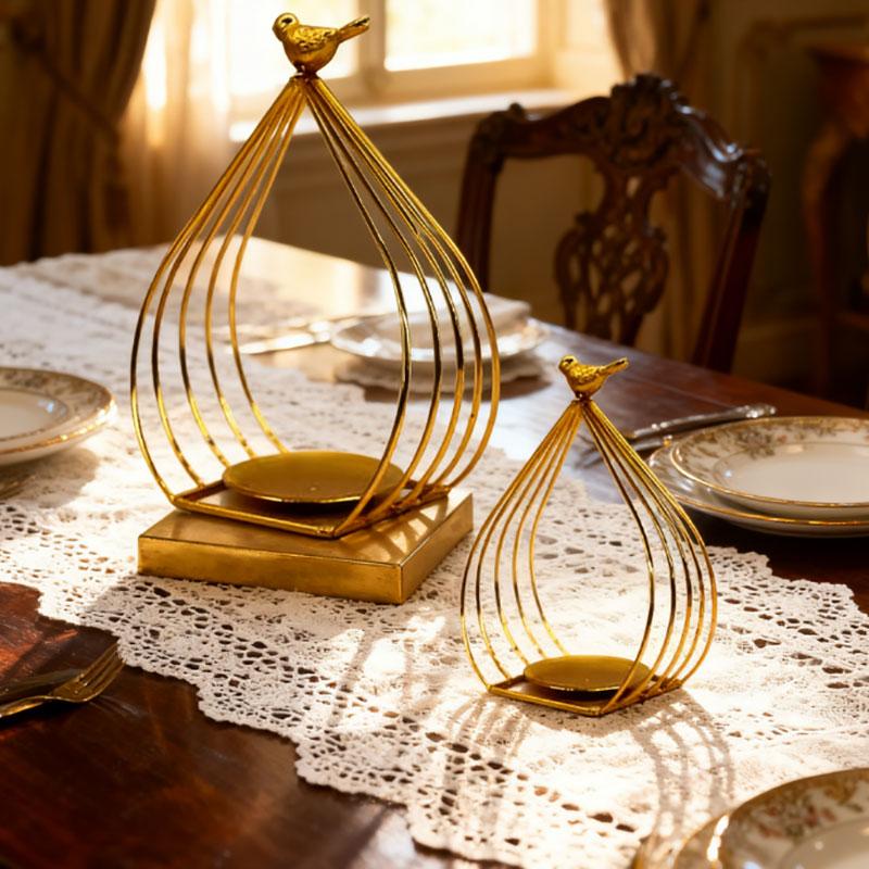 Simple Nordic Bird House Gold Plated Iron Candlestick Great Geometric Table Christmas Candle Stand Durable
