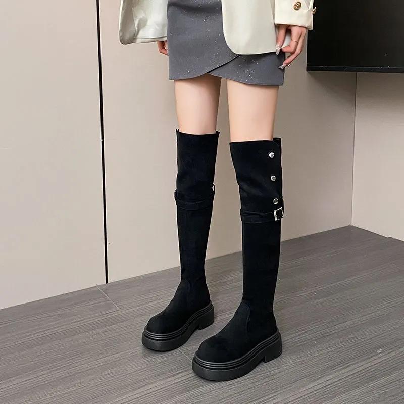 Fashion Autumn Winter Fleece-Lined Ladies Knee High Shaft Shoes Designer Luxury Hot Fashion 2025 Demi-season Goth 39 Women's Long Boots