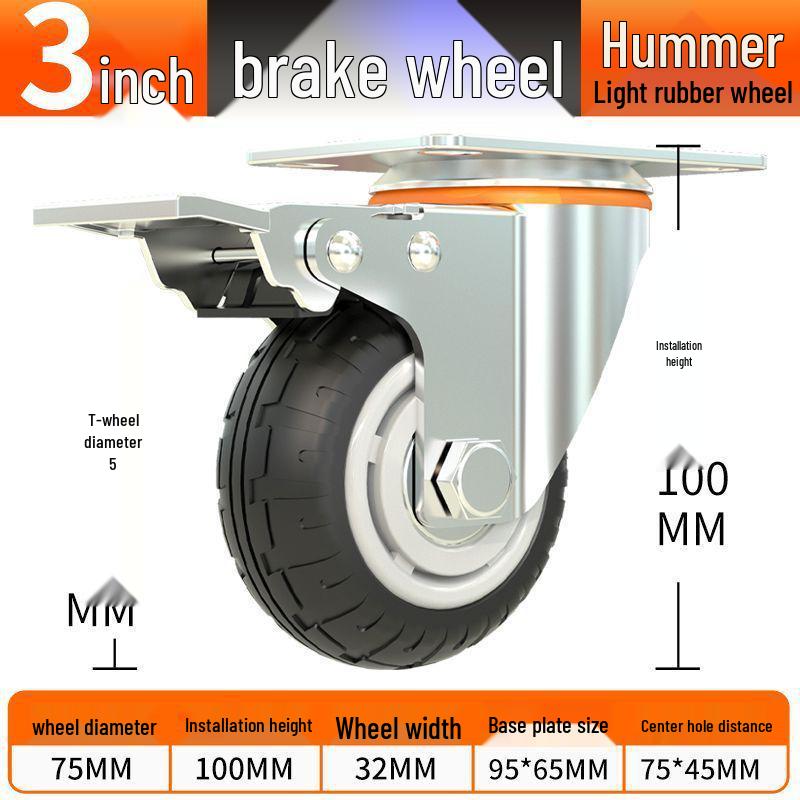 Universal Silent Rubber Caster Wheel - 4, 5, 6, 8 Inch Wear-Resistant for Hand Trucks and Flatbed Trolleys.
