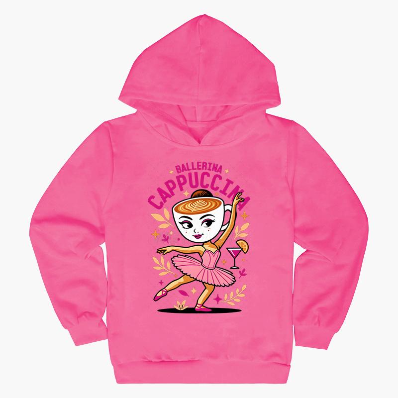 

Забавное худи с капюшоном для малышей, одежда для девочек и мальчиков, принт «Капуччино Балерина», модные повседневные худи, топы 100