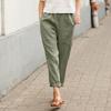 Women's Elastic Waist Straight Leg Linen Cotton Casual Pants Loose Fit Pocket Trousers
