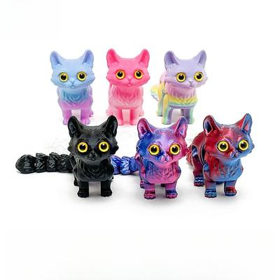 3D-gedruckte Katzen Bewegliche Gelenke Fidget Spielzeug Stressabbau Dekompression Schreibtischornament Kinderfigur