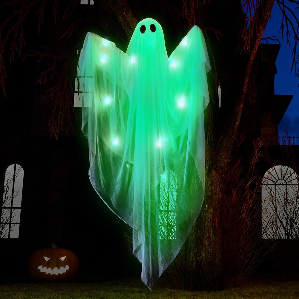 Halloween Hanging Ghosts Light Battery Powered Lighted Ghost Horror Props Glowing Door Hanging Ghost for Horror Decoration Light
