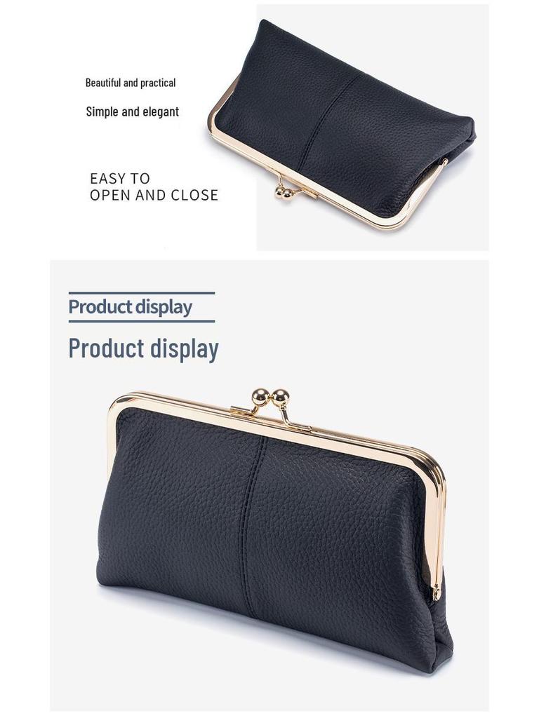 Premium Leather Long Clutch Wallet with Clasp - Large Capacity, Minimalist Design