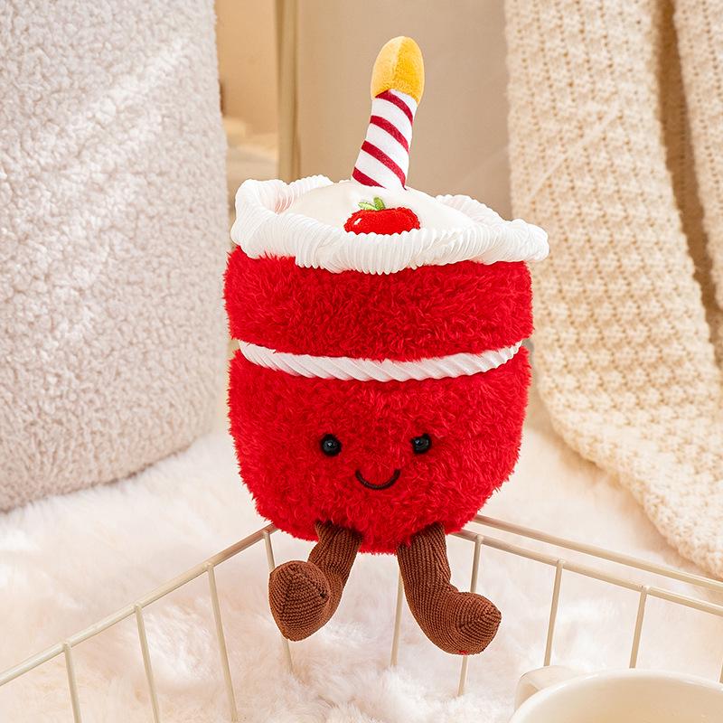Cute Cartoon Birthday Cake Plush Doll Ornament Toy Gift