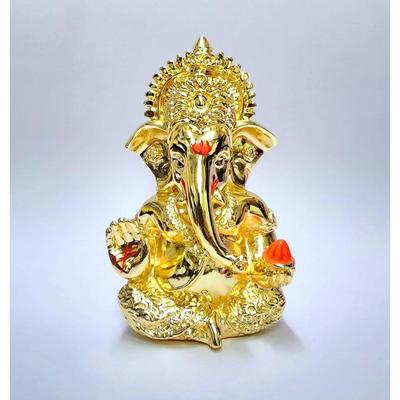 Mukut Ganesha Gold Plated L Ganesh Idol for Car Dashboard | Ganapati Murti for Home Decor | Vinayaka Statute for Puja & Gift