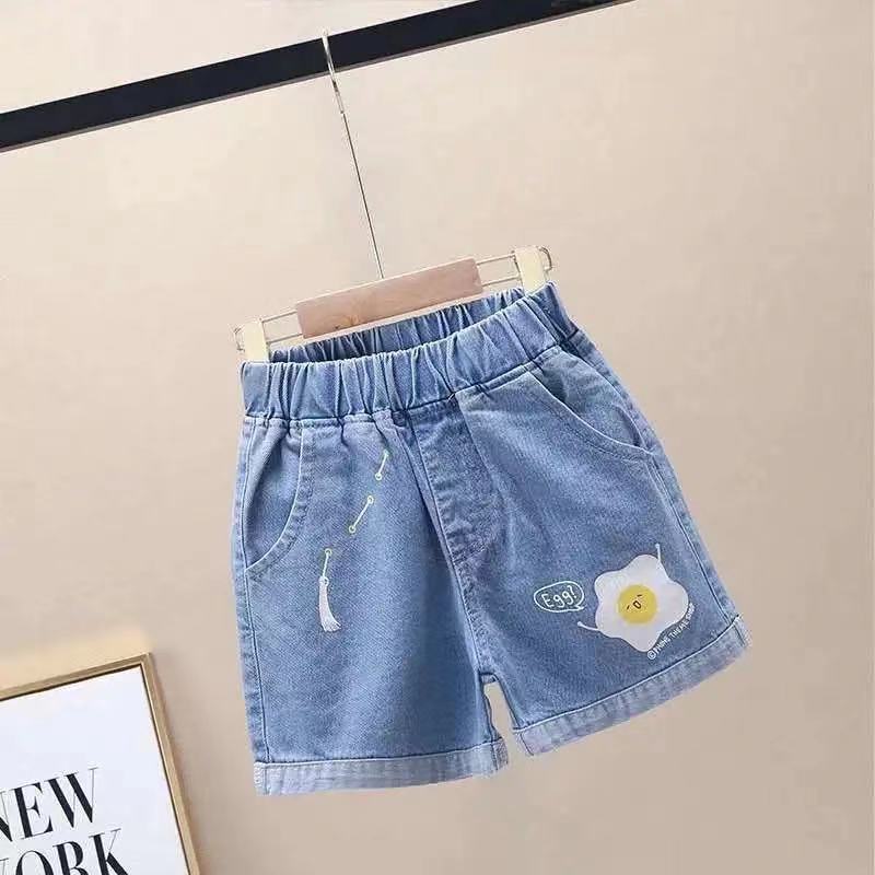 

Джинсовые шорты для девочек, коллекция 2024 года, детская одежда, повседневная верхняя одежда с вышивкой и принтом, свободные тонкие шорты, джинсы для девочек 150