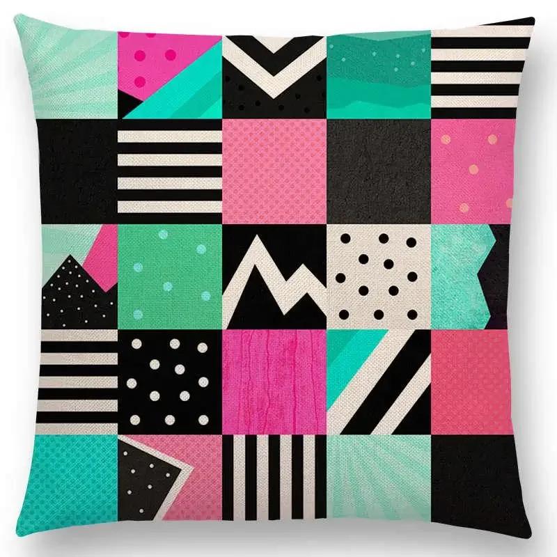 New Abstract Colourful Geometric Pattern Dreamlike Square Round Triangles Sector Diamond Gorgeous Cushion Cover Car Pillow Case