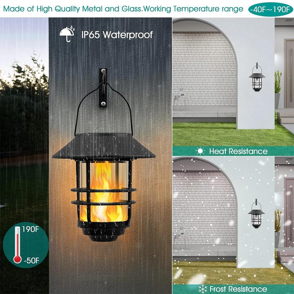1PC Solar Wall Lantern Outdoor Flickering Flames Solar Light Outdoor Hanging Solar Lamp Wall Mount for Front Porch Yard