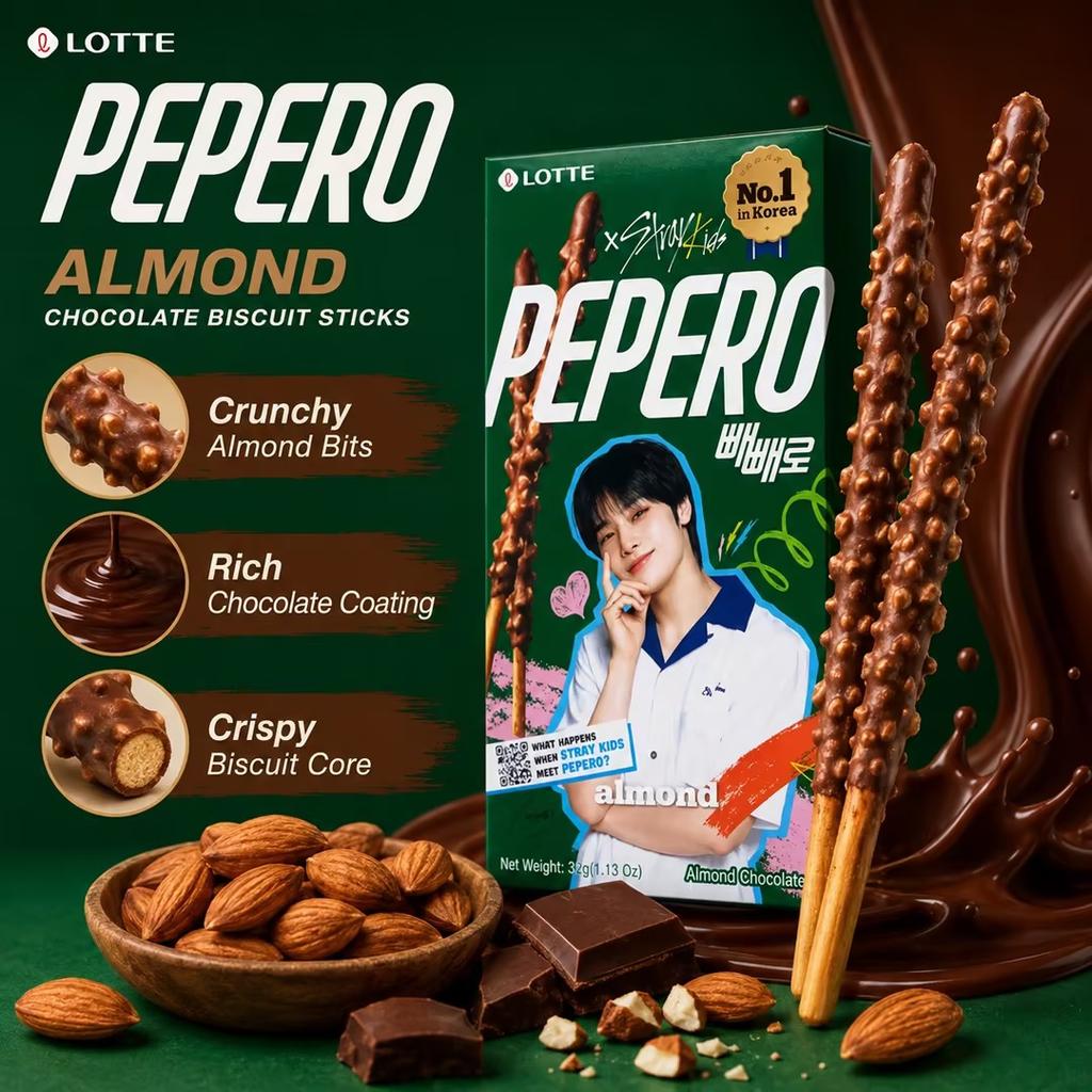 Lotte Pepero Bastoncini di Biscotto al Cioccolato e Mandorle Edizione Limitata Gruppo di Ragazzi 32g