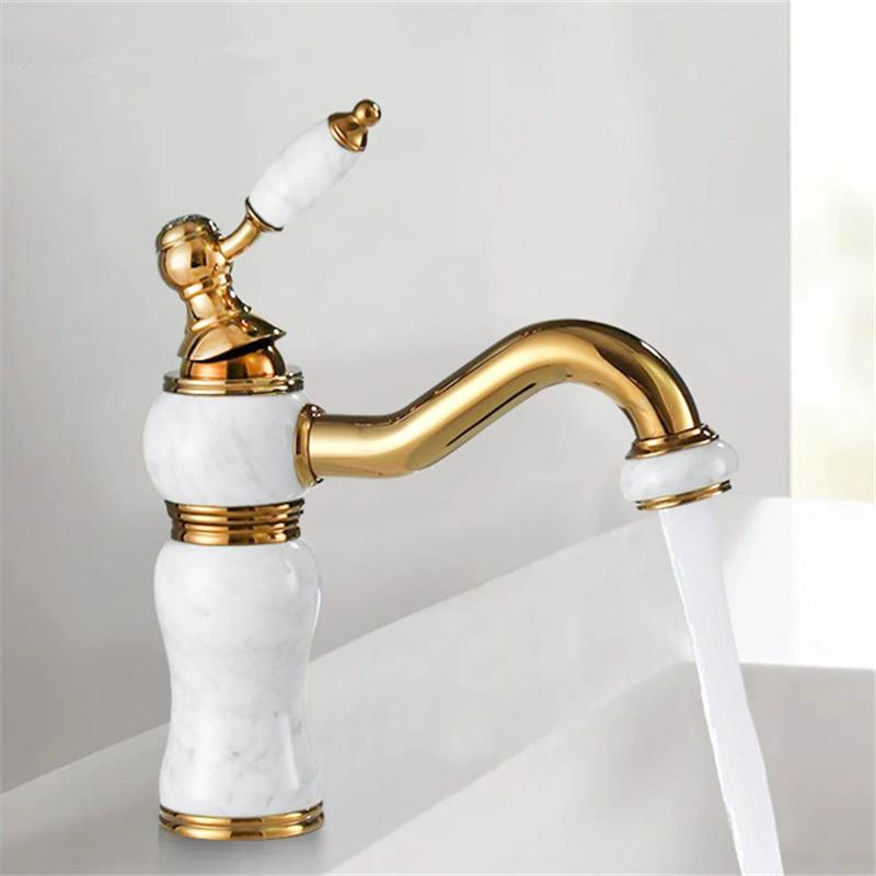 Gold Brass JadeB Athroom Faucet Basin Faucet Hot & Cold  Bathroom Sink Faucet Deck Mounted Lavotory Faucet  Mixer Water Tap