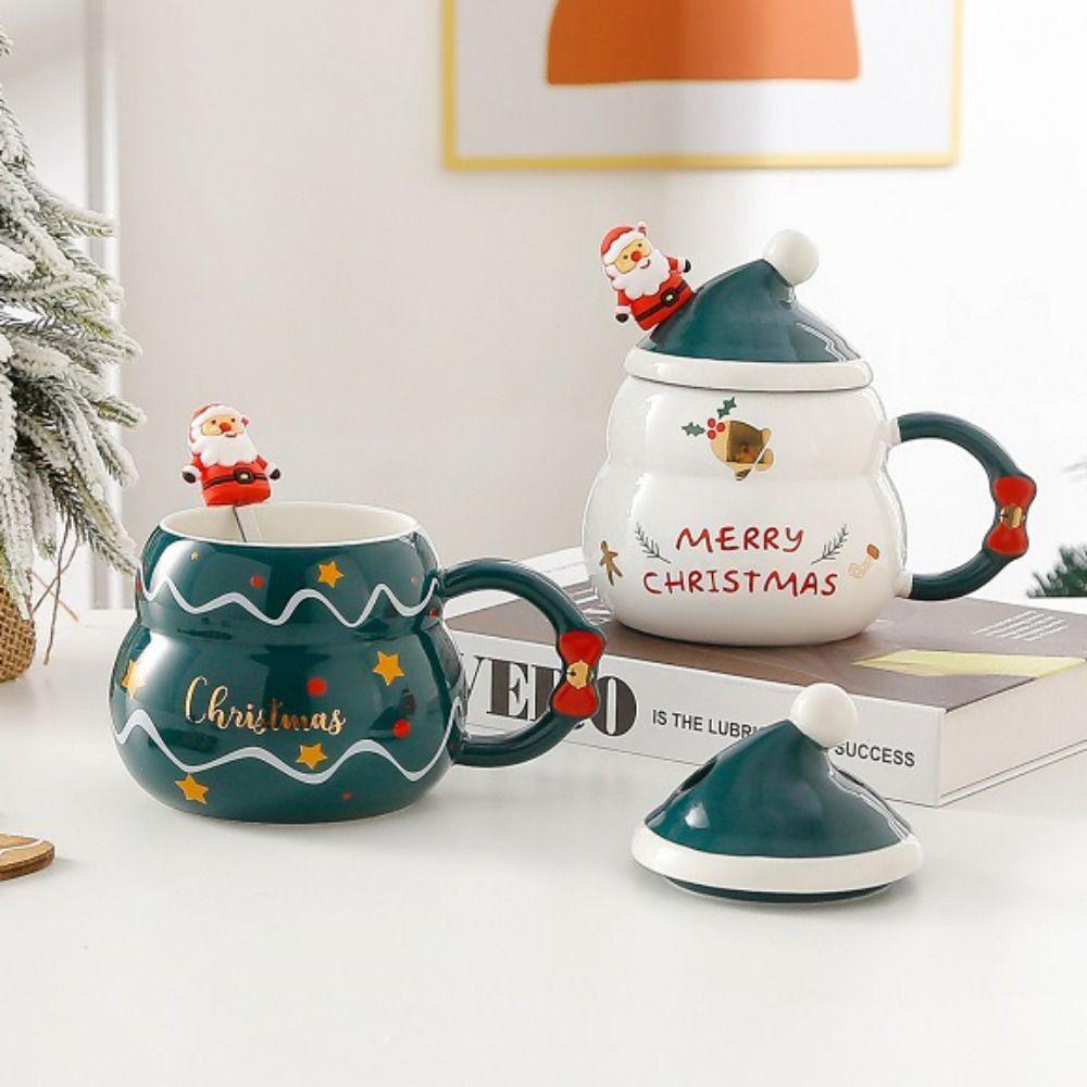 With Lid and Spoon Santa Claus Water Cup Ceramic Christmas Ceramic Cup Creative   New Year