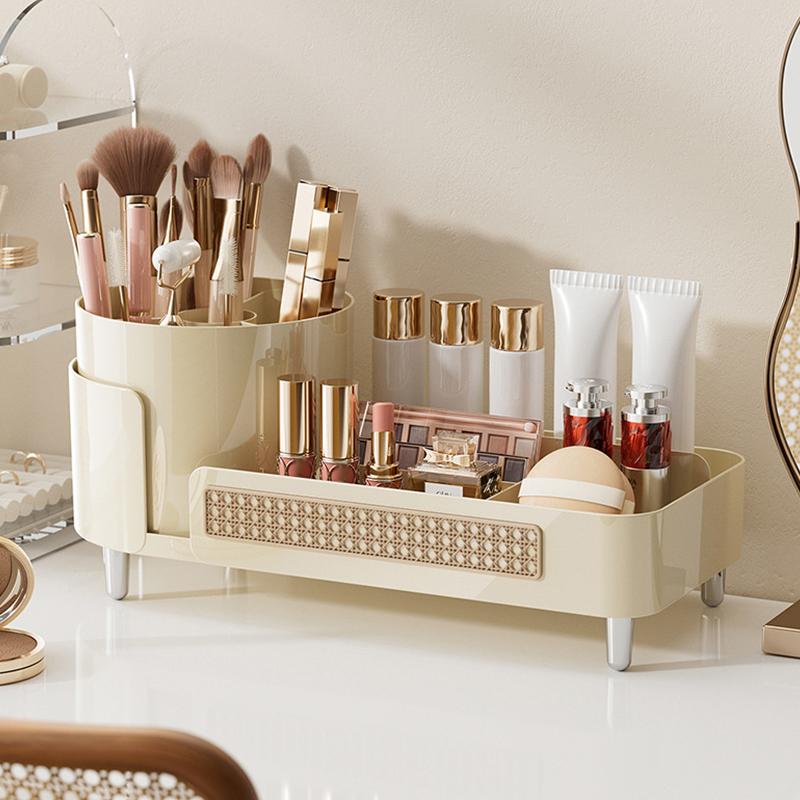 Cosmetics Storage Box With High-end Feel, Desktop Rotatable Dividing Pen Holder For Dressing, Large Capacity Cosmetics Storage