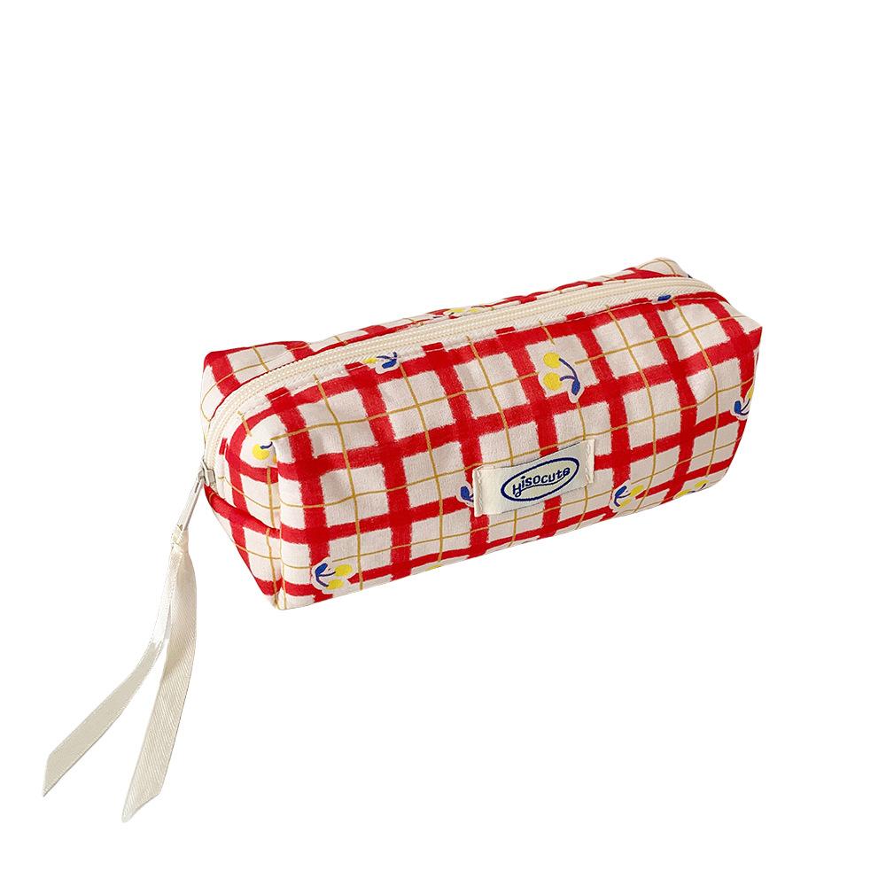 Cartoon Plaid Pencil Case Girls' Stationery Storage Bag Student High-value Pencil Case Makeup Bag