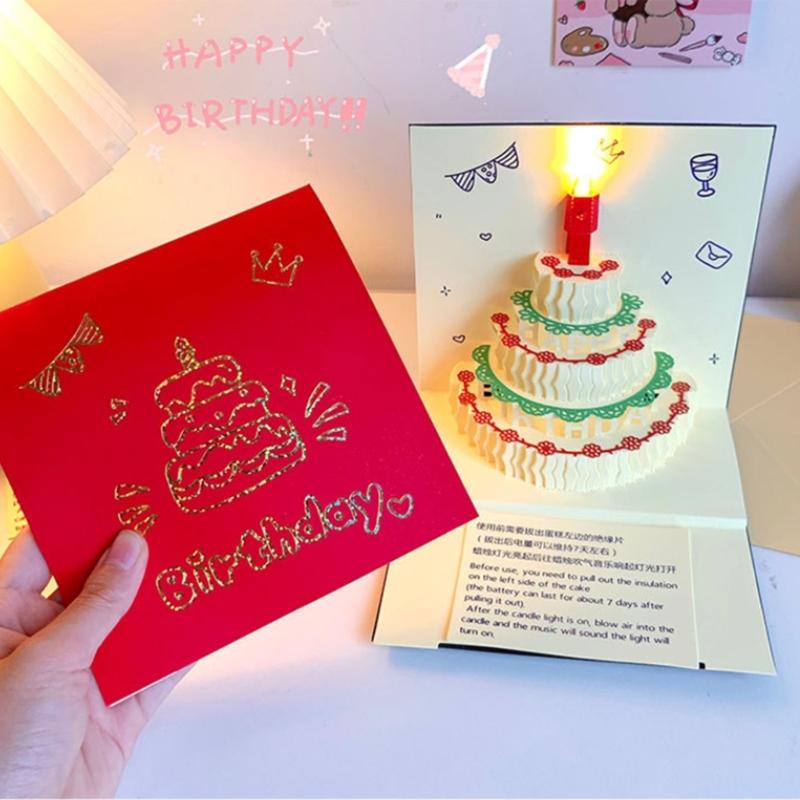Musical 3D Birthday Cake Greeting Card Stylish 3D Popup Birthday Cake Card With Musical Feature And Light Display