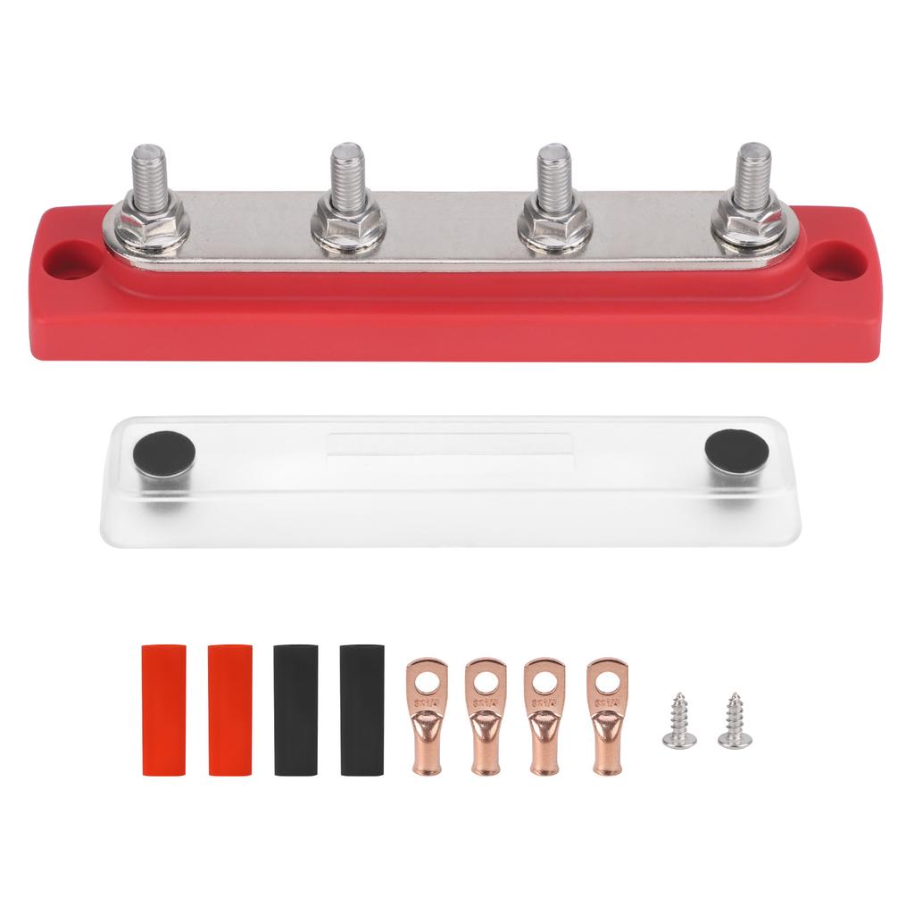 M6 Terminal Studs Bus Bar Distributor 150A 4Way 6Way Red Black 48V Heat-Resistant Power Distribution Block Copper For EV Battery