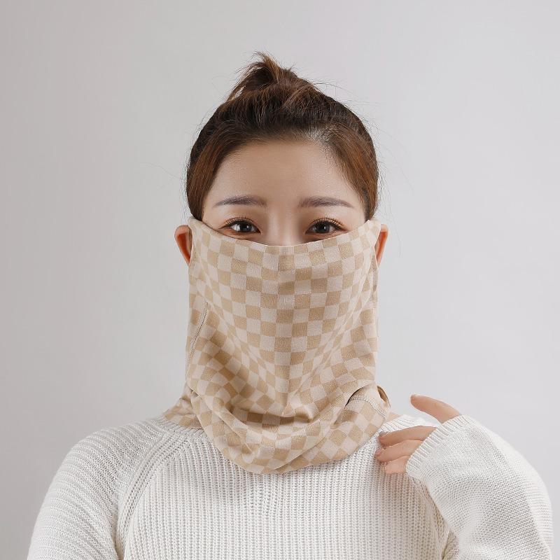 Women's Knitted Plaid Multifunctional Neck Gaiter Earloop Scarf Headband 3 in 1 Autumn Winter Warm Accessory Versatile Headwrap