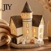 Miniature House for Dioramas Vintage Light-Up Cottage Halloween Decoration, Gothic Ghost Pumpkin Village Creepy Figurine, LED Rustic Courtyard