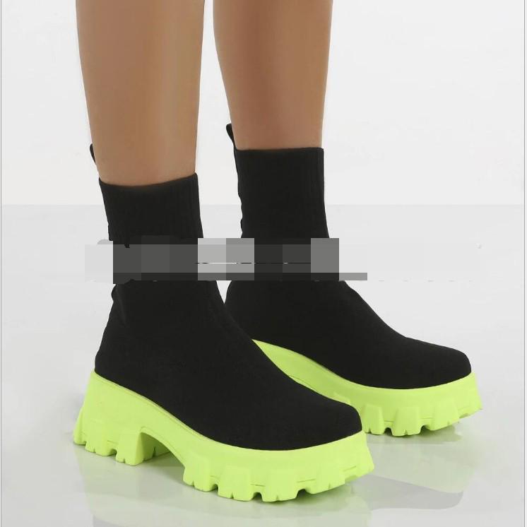 Plus Size Women's Flyknit Sock Boots: Autumn Martin Style, Breathable Candy Colors, Platform Thick Sole, Short Boots